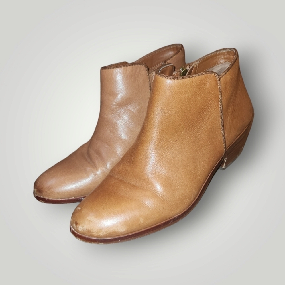 Sam Edelman Brown Leather Ankle Boots Wooden Block Heels Size 7.5